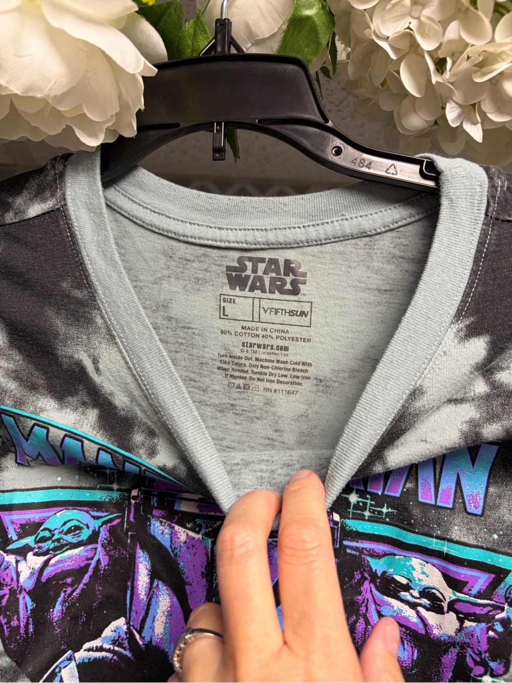 Star Wars Tie-Dye Tee with Purple & Teal Mandalorian Graphic - Picture 3 of 4